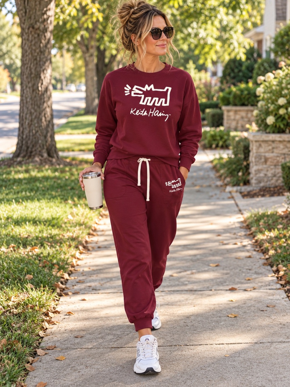 Keith Haring Maroon Sweatshirt & Joggers Set Sz M